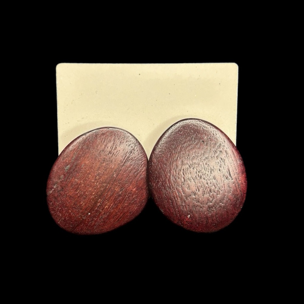 Wooden Stone Shaped Pierced Earrings